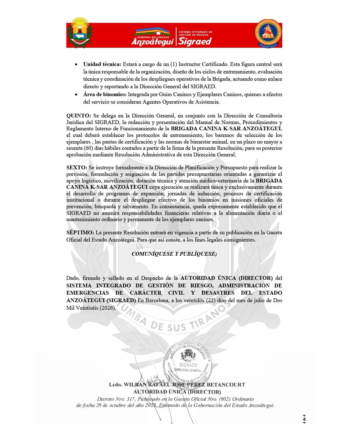 Página 4 de la Resolución SIGRAED-ANZ-DG-CJ-0001-07-2026